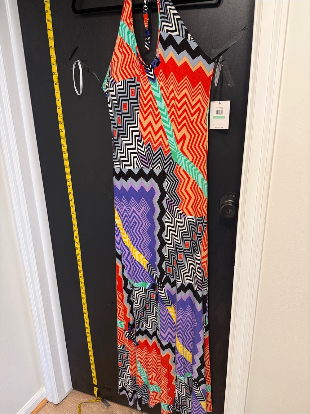 Calvin Klein NWT Vibrant Multicolor Zigzag Halter Maxi Dress